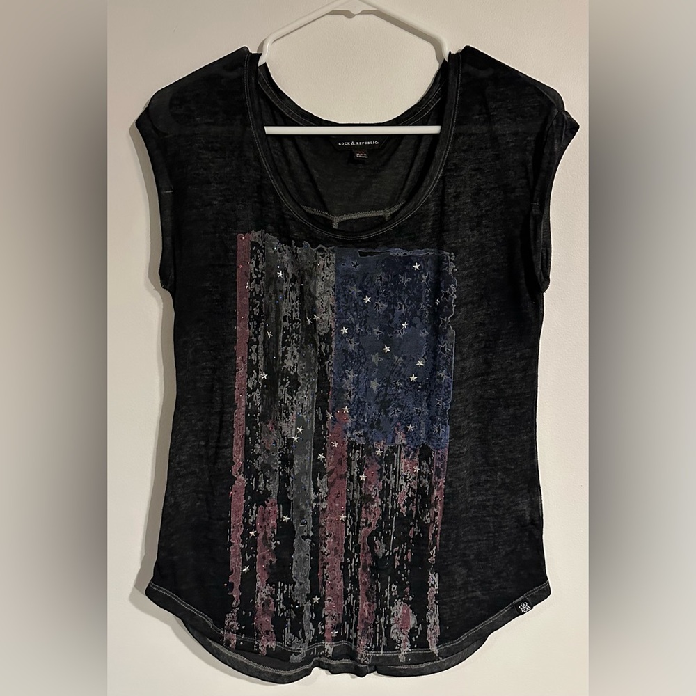 Rock & Republic Vintage Flag Tee - Black and Blue